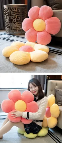 Miniatura 4 de Almohada linda en forma de flor, cojín de flor, almohada de lectura y almohada cómoda y de ocio, cojín de coche (beige/verde, 23.6 in*23.6 in)
