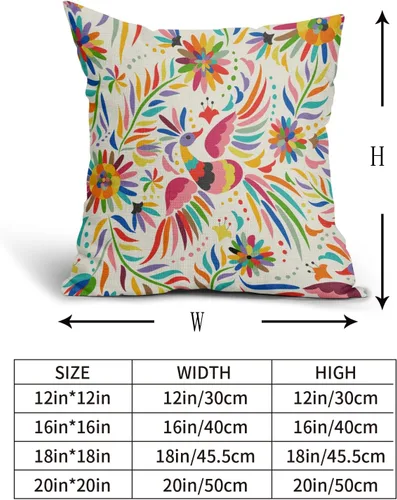 Miniatura 5 de Juego de 2 fundas de almohada con estampado floral mexicano de 18 x 18 pulgadas, diseño étnico colorido de pájaros y flores de cachemira, fundas