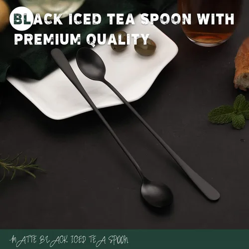 Miniatura 3 de Hiware Cucharas de mango largo de 9 pulgadas con acabado mate negro para té helado, cuchara de café, cuchara de helado, cucharas de acero inoxidable