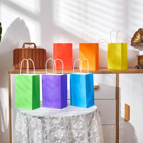 Miniatura 6 de SUNCOLOR Paquete de 24 bolsas de regalo amarillas con asas – Bolsas de 8" para regalos de fiesta, cumpleaños, Pascua y ocasiones especiales Amarillo