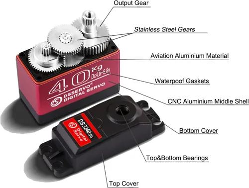 Miniatura 4 de Paquete de 2 servomotor digital RC de 88.2 lbs a prueba de agua DS3240MG de alto par de torsión de engranajes de metal completo para escala 1/8 1/10