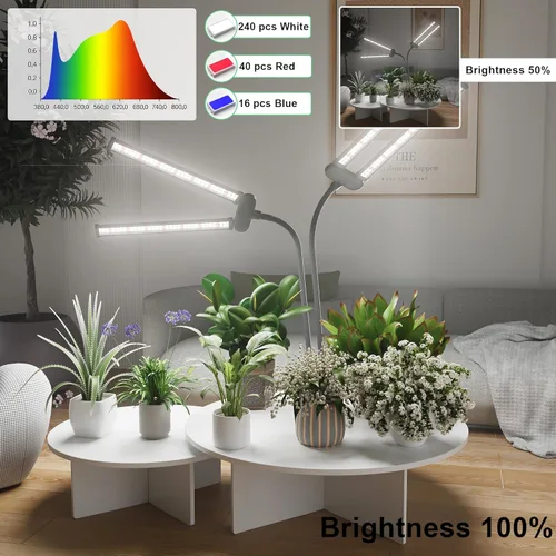 Miniatura 2 de Luz LED de cultivo, lámpara de crecimiento para plantas de interior con clip de espectro completo blanco súper brillante de 6000K con cabezal doble
