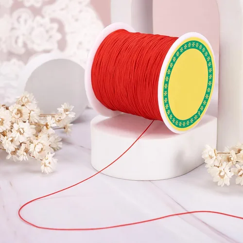 Miniatura 4 de Cordón de nailon trenzado de 150 yardas, cuerda roja de 0.020 in para pulsera, hilo de cuentas de nailon para collar Kumihimo, joyas, borlas