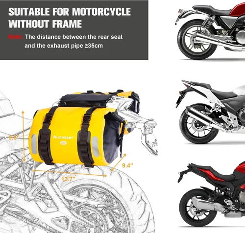 Miniatura 2 de WILD HEART Bolsa impermeable Alforjas de motocicleta 40L Bolsa de tanque Bolsas laterales de motor
