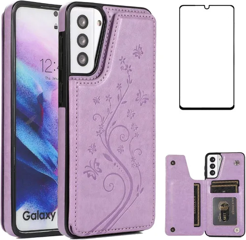 Miniatura 9 de Funda de teléfono para Samsung Galaxy S21 Plus Glaxay S21+ 5G con protector de pantalla de vidrio templado, tarjetero y tarjetero con soporte