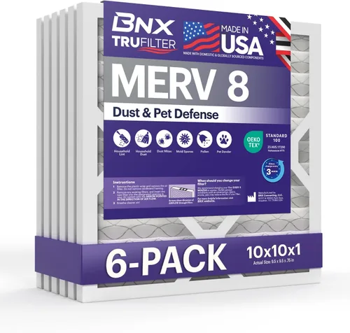 BNX TruFilter - Filtro de aire MERV 8 de 10 x 10 x 1 pulgadas (paquete de 6) – Fabricado en Estados Unidos – Defensa contra polvo y mascotas -