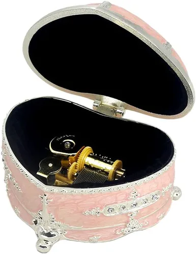 Miniatura 17 de ROSIKING Caja de música de aleación de metal en relieve en forma de corazón azul, caja musical antigua para joyería con cuerda, regalos