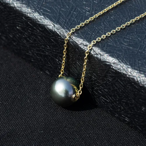 Miniatura 6 de Collar con colgante de perlas negras tahitianas de 18 quilates, calidad AAAA de 10 a 0.433in, perla cultivada natural del Mar del Sur de 18