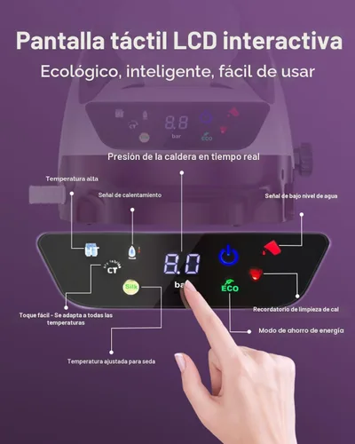 Miniatura 6 de Martisan Plancha generadora de vapor para ropa, estación de vapor LED, potencia de 1800 W, presión máxima de 8 bares, tanque de agua de 1.9 L