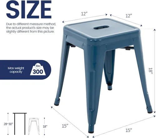 Miniatura 3 de Brage Living Juego de 4 taburetes industriales de metal de 18 pulgadas, taburetes apilables para aula, sillas de comedor de metal sin respaldo