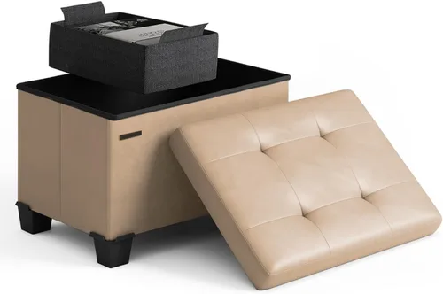Miniatura 14 de Cubo otomano de almacenamiento con cubo pequeño, otomana cuadrada de 15 pulgadas con almacenamiento para sala de estar y dormitorio, reposapiés