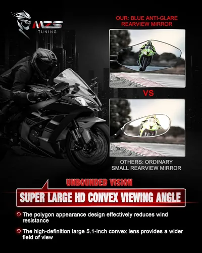 Miniatura 4 de MZS Espejos de motocicleta de carreras, carenado de espejo retrovisor lateral trasero de doble ajuste para motocicleta deportiva en negro