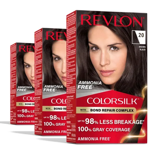 Revlon ColorSilk con complejo de reparación de enlaces, color de cabello permanente negro, 100% cobertura de canas, tinte para cabello sin amoníaco,