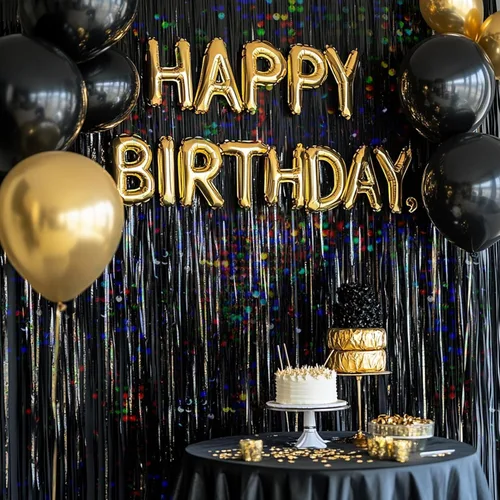 Miniatura 5 de Paquete de 4 cortinas de flecos de papel de aluminio negro, fondo de oropel metálico con purpurina para cumpleaños, bodas, despedidas de soltera