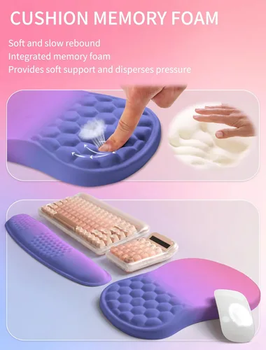 Miniatura 4 de Hokafenle Combinación 2 en 1, reposamuñecas para teclado ondulado y alfombrilla ergonómica para mouse con curvatura, soporte de muñeca para aliviar
