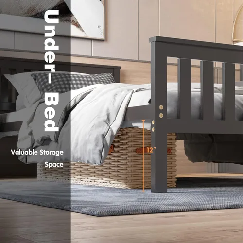 Miniatura 4 de NAFORT Base de cama de plataforma de madera individual con cabecero y estribo, base de cama de madera maciza y soporte de listones de madera fuerte