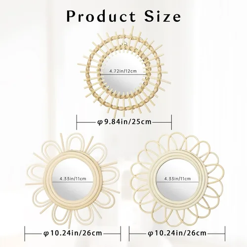 Miniatura 2 de Briful Espejos de Pared Decorativos Beige Juego de 3 Espejos de Pared Redondos de Madera Montados en Pared Espejos Sunburst Colgantes Arte de Pared
