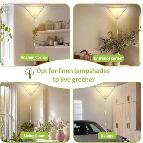 Miniatura 4 de Lámpara de esquina de lino con interruptor, lámparas de techo de esquina para sala de estar, lámpara de techo enchufable para áreas oscuras, lámpara