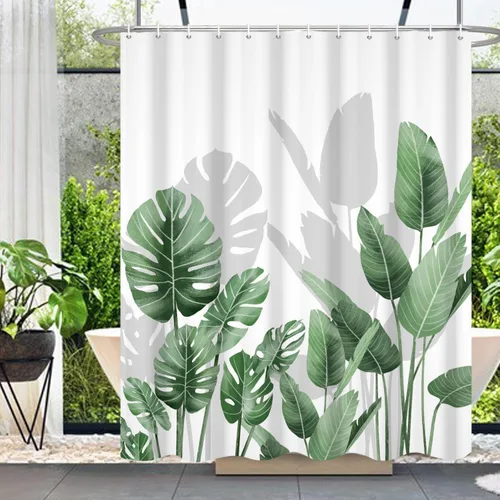 Miniatura 36 de Cortinas de ducha botánicas verdes de 36 x 72 pulgadas, hojas de eucalipto naturales de primavera para minimalismo moderno, decoración de baño, tela