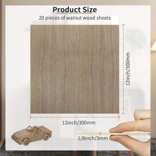 Miniatura 3 de 20 hojas de madera contrachapada de nogal para bricolaje de 12 x 12 x 1/8 pulgadas, madera de artesanía sin terminar para corte láser, grabado