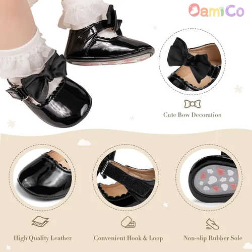 Miniatura 4 de Oamico Zapatos planos Mary Jane para bebés y niñas, suela de goma antideslizante con Bownot para primeros pasos, zapatos de vestir de boda