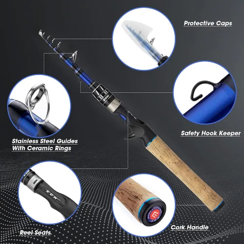Miniatura 2 de EOW XPEDITE PRO Cañas de pescar telescópicas portátiles de fundición y spinning, 24T en blanco de carbono y punta de carbono sólido, mango