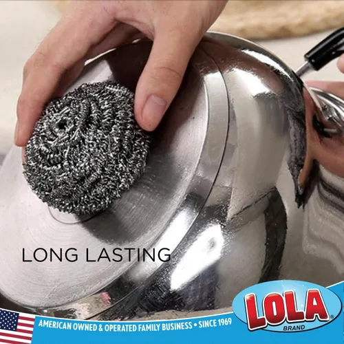 Miniatura 4 de LOLA - Estropajo de lana de acero inoxidable, tamaño jumbo, 1.23 oz, de LOLA, alambre plano rizado, limpia los desastres en utensilios de cocina, 1