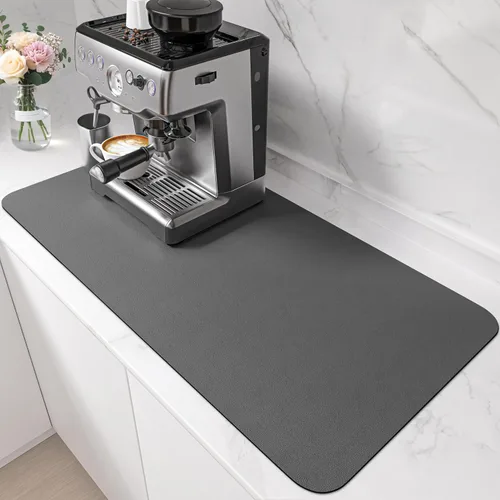 Miniatura 15 de PoYang Tapete de café extragrande de 31.5 x 17 pulgadas, accesorios de barra de café para encimera, tapete absorbente para secado de platos, Negro