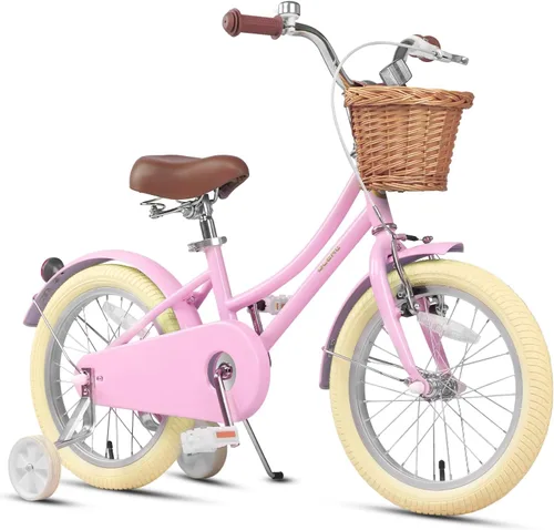 Miniatura 14 de Glerc Little Molly - Bicicleta de crucero retro para niños de 2 a 13 años de edad con cesta de mimbre y ruedas de entrenamiento/soporte, varios