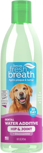 TropiClean Aditivo para el agua de aliento fresco para perros con glucosamina, apoyo para la cadera y articulaciones para perros, refrescante de