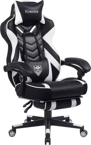 Miniatura 11 de Vonesse Silla de juegos, silla de oficina grande y alta con reposapiés y masaje, sillas de juegos para adultos con soporte lumbar, silla ergonómica