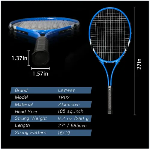 Miniatura 3 de Raquetas de tenis para 2 jugadores recreativas para principiantes, juego de raquetas adultas ligeras preencordadas de 27 pulgadas para mujeres