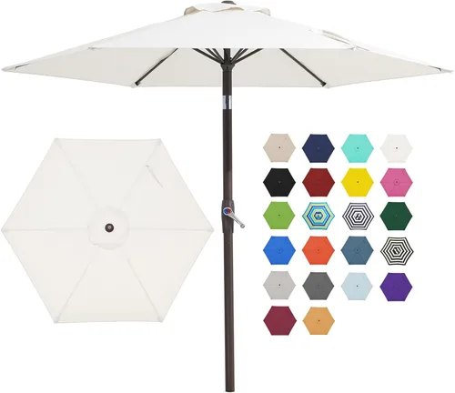 Miniatura 12 de JEAREY Sombrilla de patio de 7.5 pies con 6 varillas resistentes, botón de inclinación/manivela, sombrilla de mesa para jardín, terraza, patio Azul