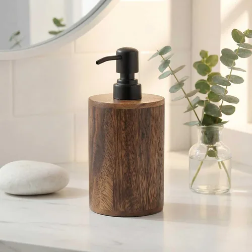 Miniatura 8 de Dispensador de jabón de madera maciza de 6.8 fl oz para baño, cocina, bomba de jabón de manos recargable de madera, dispensador de loción