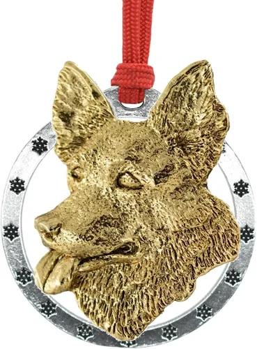 Miniatura 9 de Adorno navideño para colgar en la cabeza de collie con borde de peltre antiguo hecho a mano para decorar coronas y árboles de Navidad del hogar