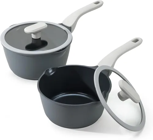 Miniatura 21 de PRICUSIS Cacerola antiadherente de cerámica con tapa, olla no tóxica de 1.3 cuartos de galón con boquillas de vertido, totalmente revestida, 100%