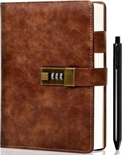 Miniatura 10 de CAGIE Diario con candado para hombre, recargable, 192 páginas forradas, diario bloqueado con bolígrafo, diario A5 con cerradura para escribir regalo