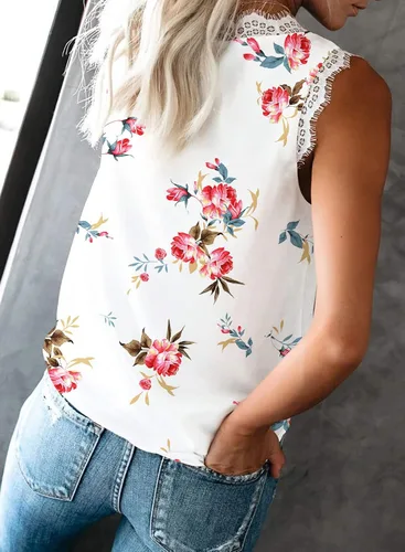 Miniatura 100 de VIISHOW - Camiseta sin mangas, sexy, con cuello en V y bordes de encaje para mujer, camisola de vestir, camisas de gasa, sin mangas, casuales