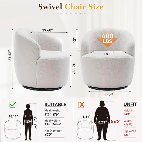 Miniatura 2 de FOXHUNTER Silla giratoria de barril, sillón individual pequeño de 360°, cómodo sofá redondo, sillas de botón acolchadas, modernas sillas de acento