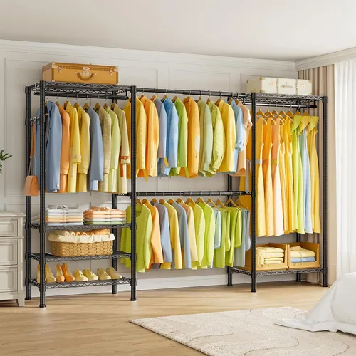 Miniatura 9 de SEMHOR E06 - Perchero extensible resistente para armario vertical, estantes de ropa independientes con estantes, sistema organizador de armario