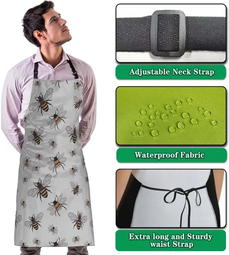 Miniatura 4 de Delantales divertidos para adultos y hombres, diseño de abeja grande, pequeño, divertido para insectos, para cocina, restaurante, barbacoa, pintura