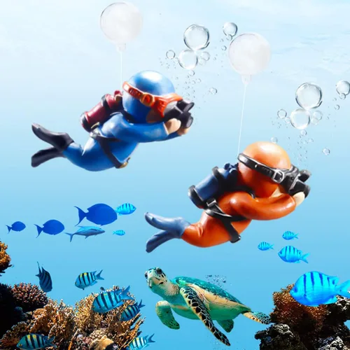 Miniatura 4 de Paquete de 2 decoraciones de pecera, lindos adornos de acuario de buceador, juguete de decoración con divertido dispositivo flotante, accesorios