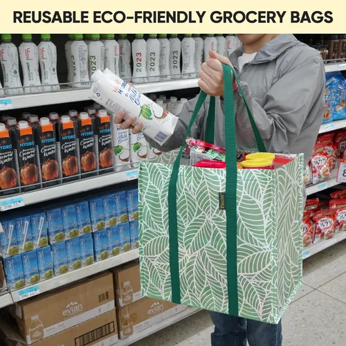 Miniatura 6 de BALEINE 2 PK Grocery Bags Reusable Shopping Bags with Reinforced Bottom, Heavy Duty Foldable Tote Bags (Antique Folidage)