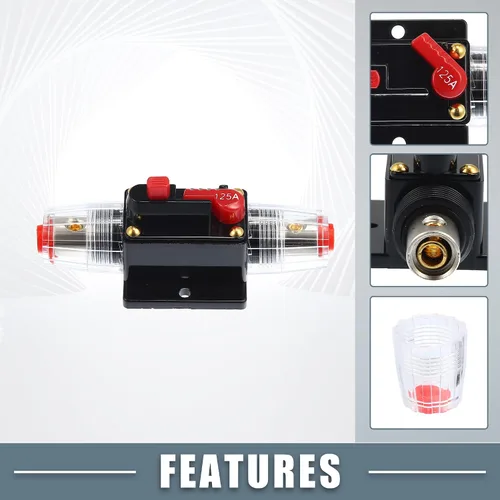 Miniatura 3 de Disyuntor de reinicio de automóvil 125A DC 12-48V Disyuntor de fusibles para audio de automóvil, inversor de interruptor estéreo de barco marino