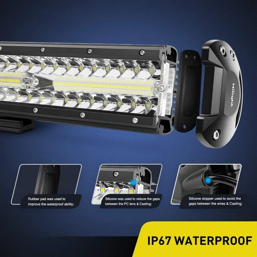 Miniatura 4 de Nilight Barra de luz LED de 12 pulgadas de 300 W, combo de triple fila de punto de inundación, carcasa de aluminio, IP67 impermeable, 30000 lm, 2