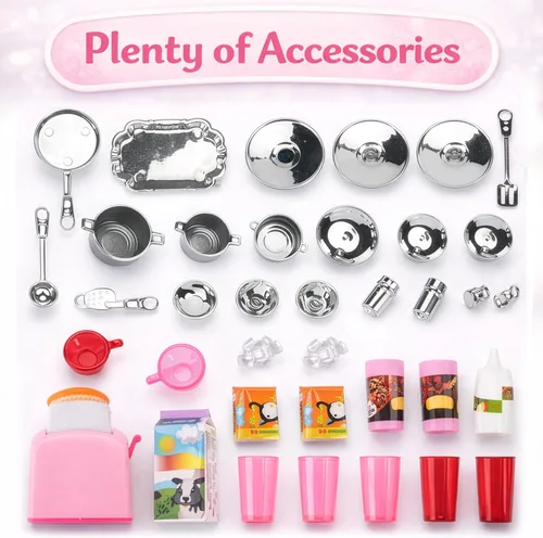 Miniatura 5 de Juego de cocina de muñeca para niños, mi casa de muñecas de cocina moderna Mini con accesorios de juguete de simulación para juego de roles