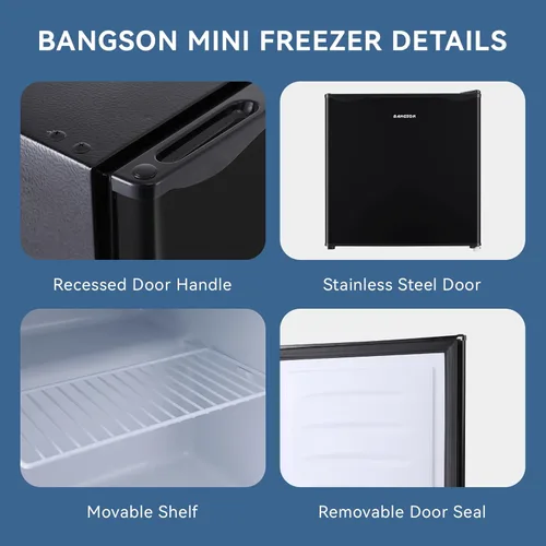 Miniatura 4 de BANGSON - Congelador vertical de 1.1 pies cúbicos, mini congelador con estante removible, mini congelador de una sola puerta para el Negro