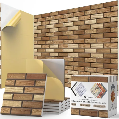 Miniatura 27 de Paquete de 12 paneles acústicos, paneles autoadhesivos con patrón de ladrillo 3D a prueba de sonido para paredes, paneles decorativos de pared