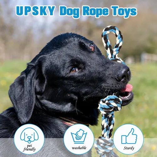 Miniatura 4 de UPSKY Juguetes de cuerda para perros 2 juguetes casi indestructibles para perros de raza mediana a grande, juguete de masticación/tracción dental