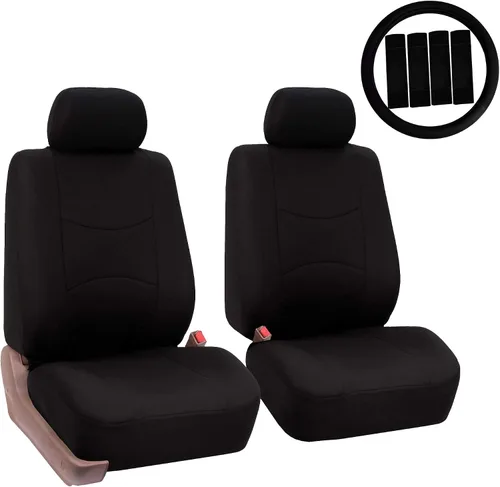 Miniatura 13 de Fundas de asientos para auto de tela lisa y almohadillas para cinturón y volante, diseño universal FH-FB050102 y FH2033, Beige1